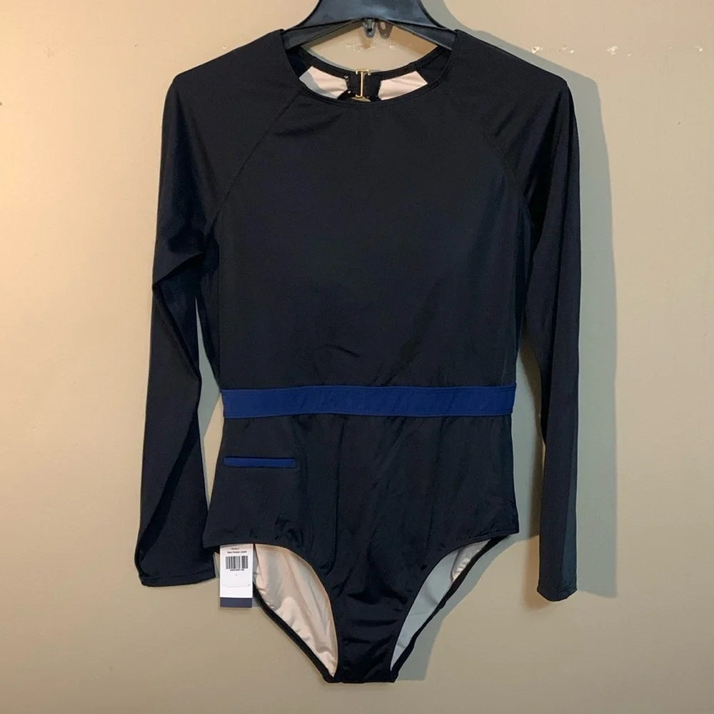 NEW Cabana Life Black Paneled Unisuit Sun Protective One Piece Swimsuit Large